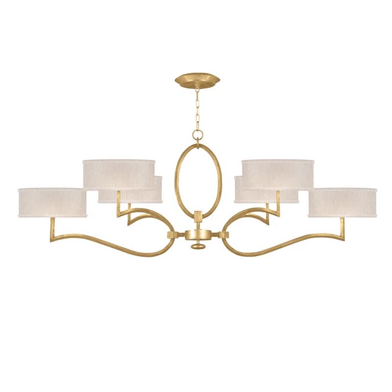Gold Leaf 63" Oblong Chandelier with Beige Shades