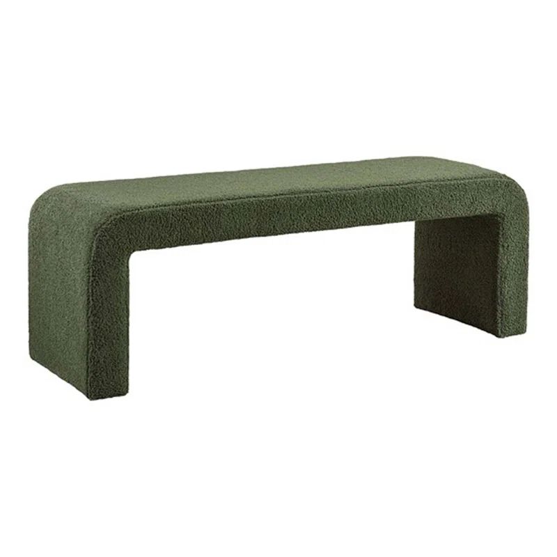 Green Boucle Upholstered Waterfall Bench 52" Wide