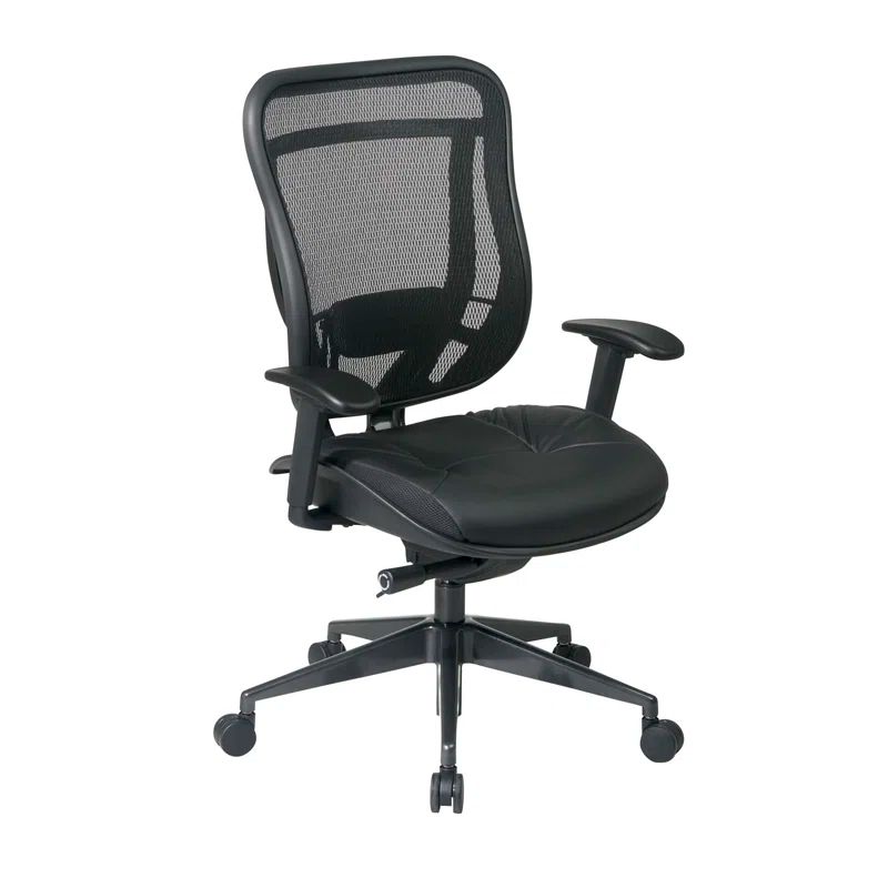 Black Mesh and Leather Executive Swivel Office Chair with Adjustable Arms