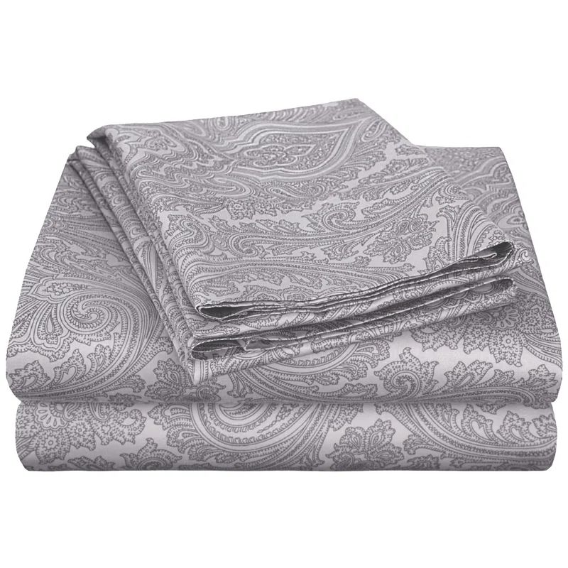 Dark Grey Cotton-Blend Paisley Full/Queen Duvet Cover Set