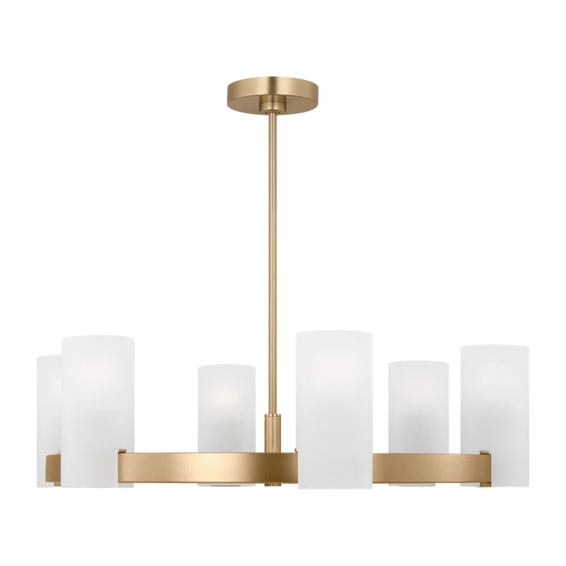 Rhode Satin Brass Chandelier with Etched Glass Shades