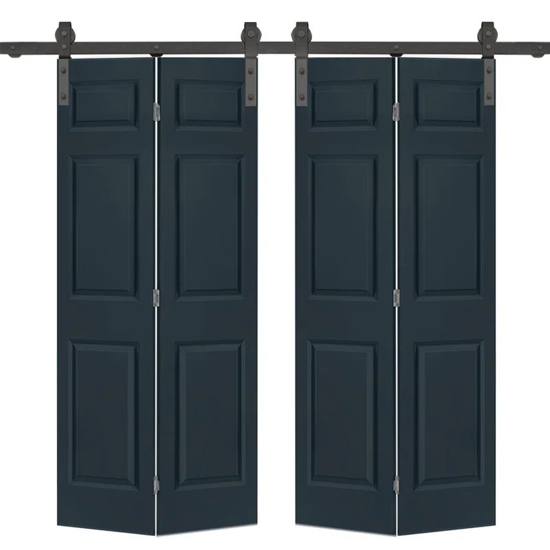 Charcoal Gray MDF Composite Double Bi-Fold Barn Doors with Black Hardware