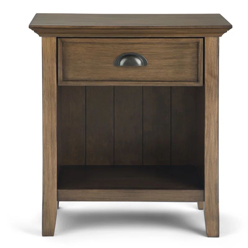 Rustic Natural Aged Brown Solid Wood Bedside Table with Drawer