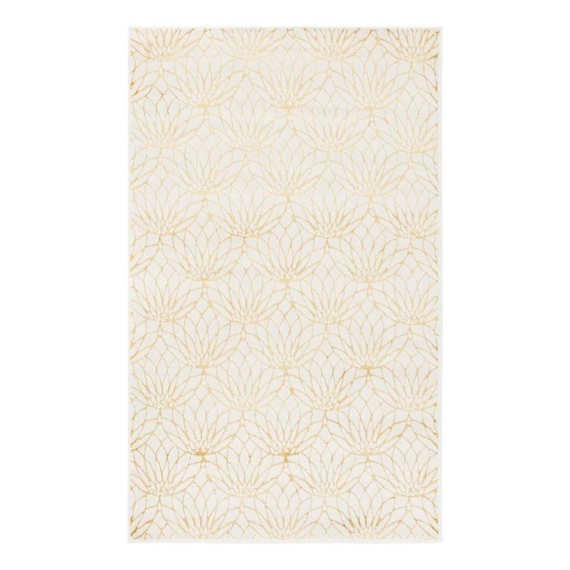 White and Gold Abstract Rectangular Area Rug