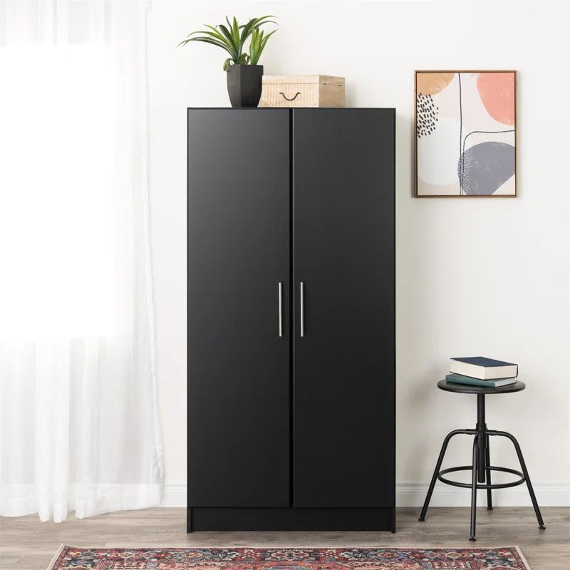 Sleek Black Living Room Cabinet with Adjustable Shelving