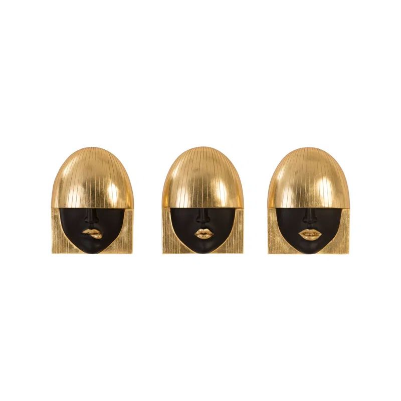 Black and Gold Resin Fashion Faces Wall Décor Set