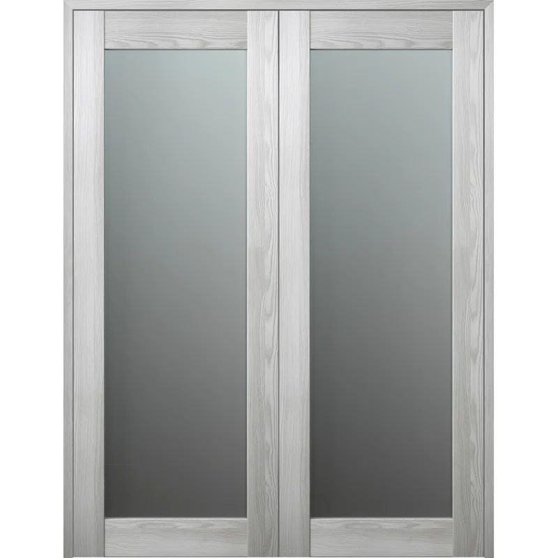 Gray Pine Composite French Door with Frosted Glass Panels