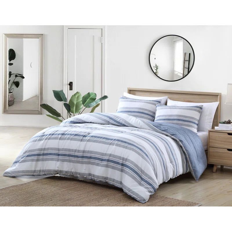 Full Blue Cotton Reversible Sham Set