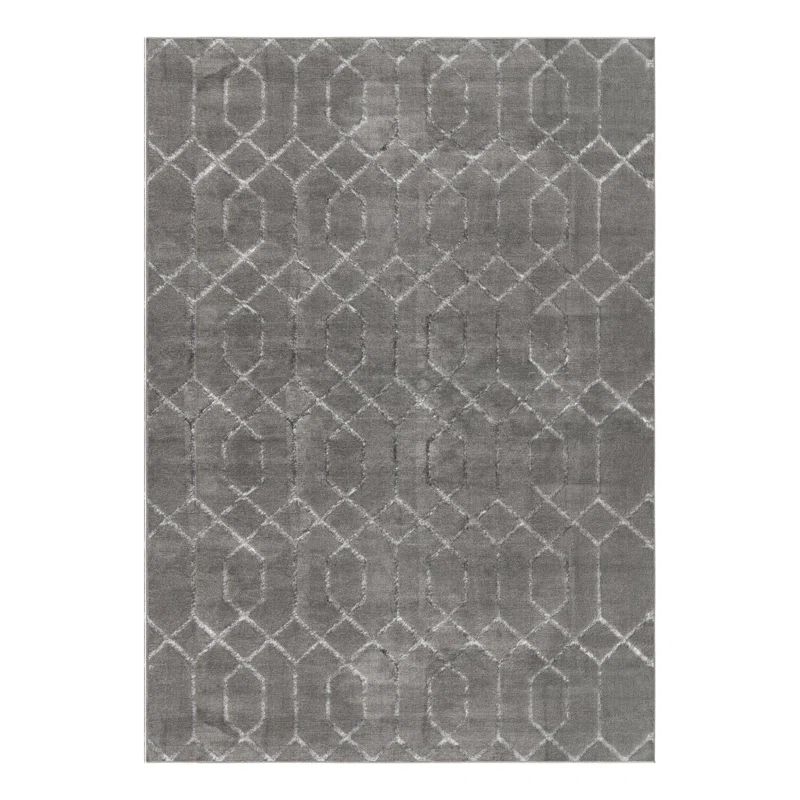 Gray Silver Trellis Rectangular Cotton Synthetic Area Rug