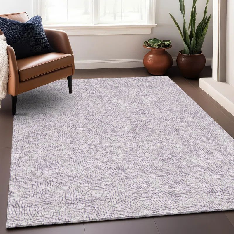 Lavender Flat Woven Synthetic Rectangular 5' x 7' Washable Rug