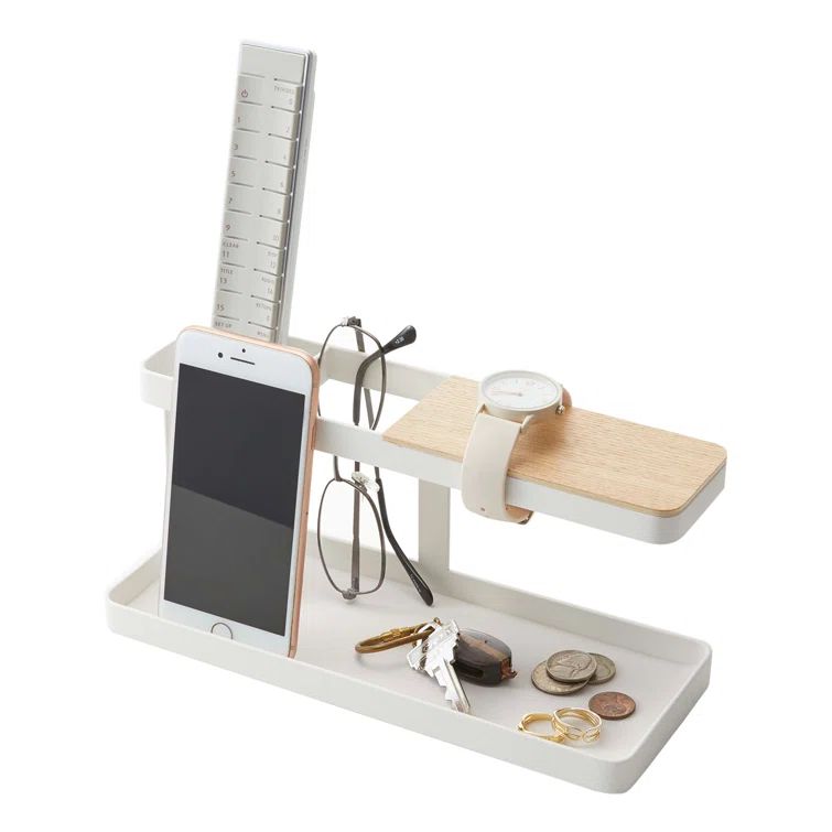 White Steel and Wood Desk Organizer with Tray