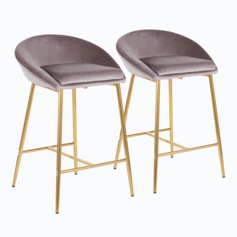 Set of 2 Glam Matisse 26" Silver Velvet Counter Stools with Gold Frame