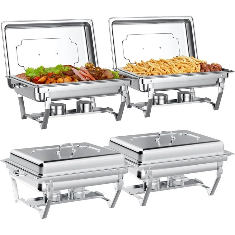 Silver Stainless Steel Chafing Dish Set for Buffet, 8 Qt, 4 Pack