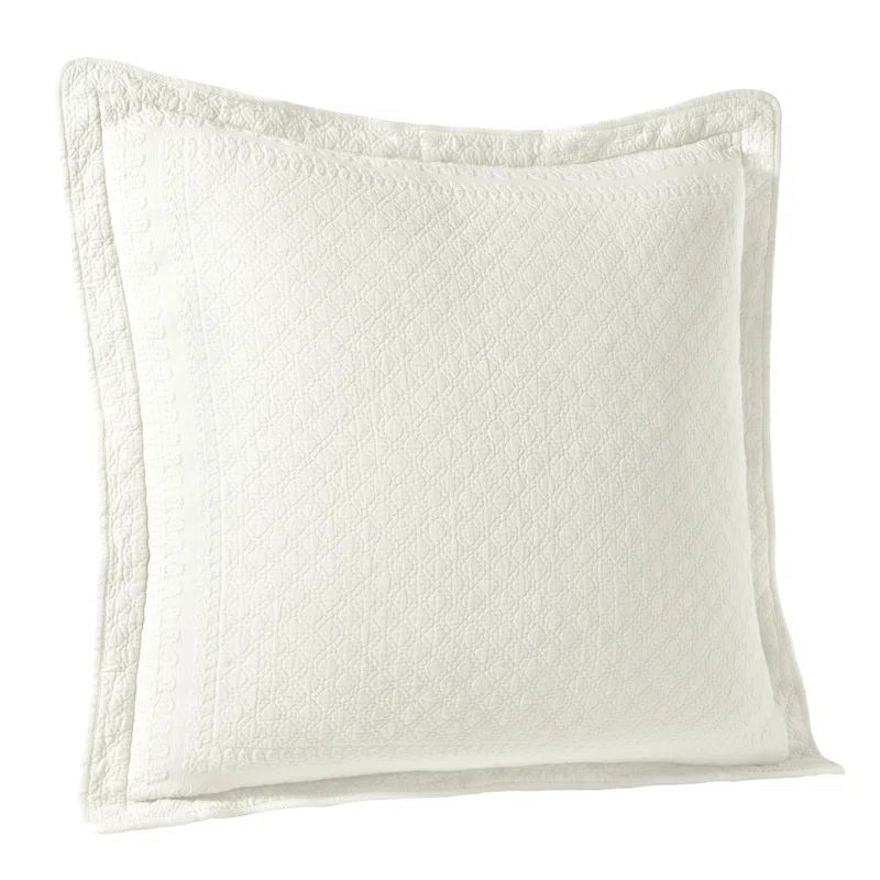 King White Cotton Matelasse Sham with Decorative Flange