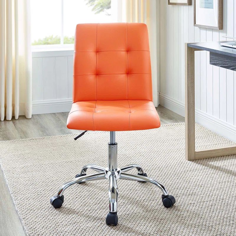 Prim Swivel Armless Drafting Chair in Luxe Gray Faux Leather