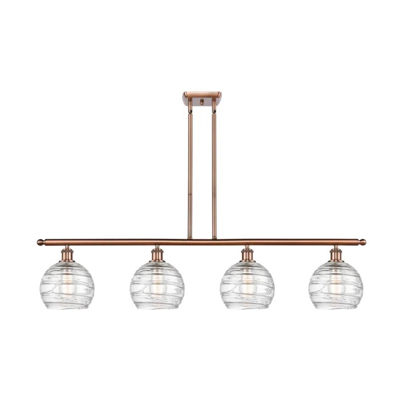Antique Copper 4-Light Kitchen Island Pendant with Clear Glass Shades