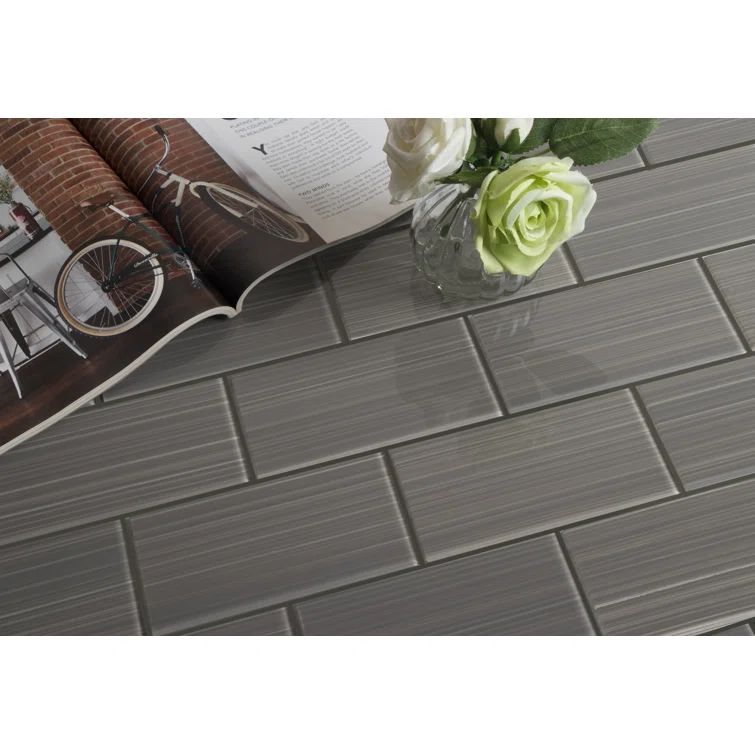 Hand-Painted Dark Gray Glass Peel and Stick Subway Tile