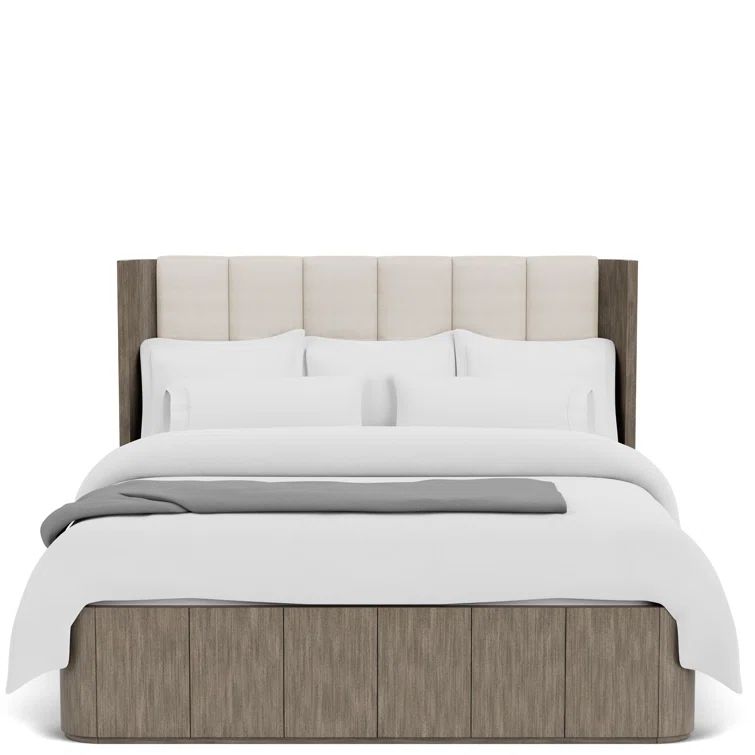 King Size Espresso Wood Frame Upholstered Bed