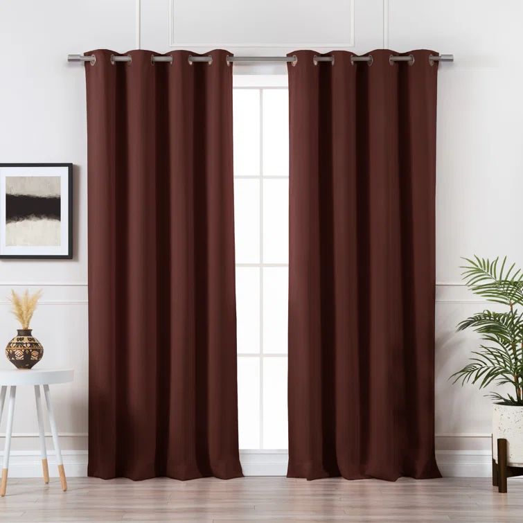 Chocolate Brown 120-Inch Blackout Polyester Grommet Curtain Panels