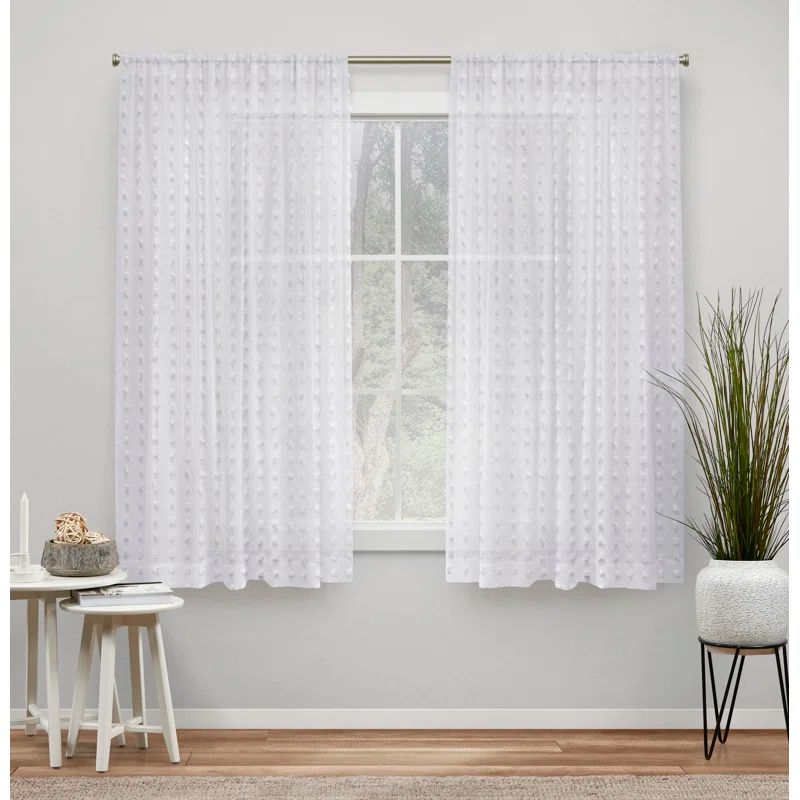 White Sheer Linen-Like Rod Pocket Window Curtain Panels