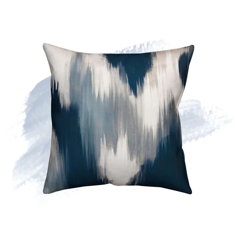 Blue and White Polyester Ikat Square Throw Pillow 16" x 16"