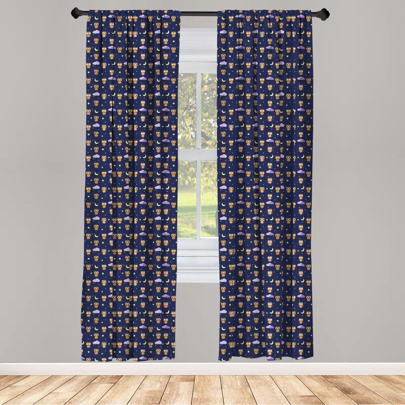 Indigo and Multicolor Owl Starry Night 63" Rod Pocket Curtains