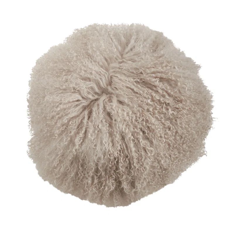 Fog Round Mongolian Lamb Fur Wool Throw Pillow