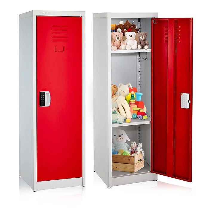 Red Steel 48" Kids Storage Locker with Adjustable Shelving