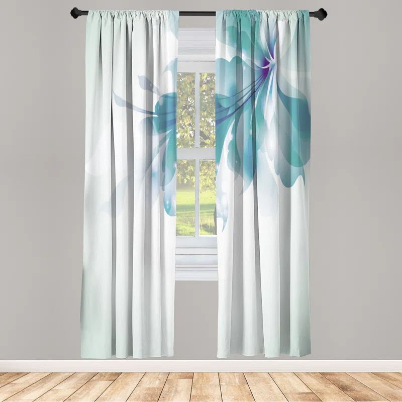 Mint Green Floral Microfiber Rod Pocket Curtain Panels, 28" x 95"