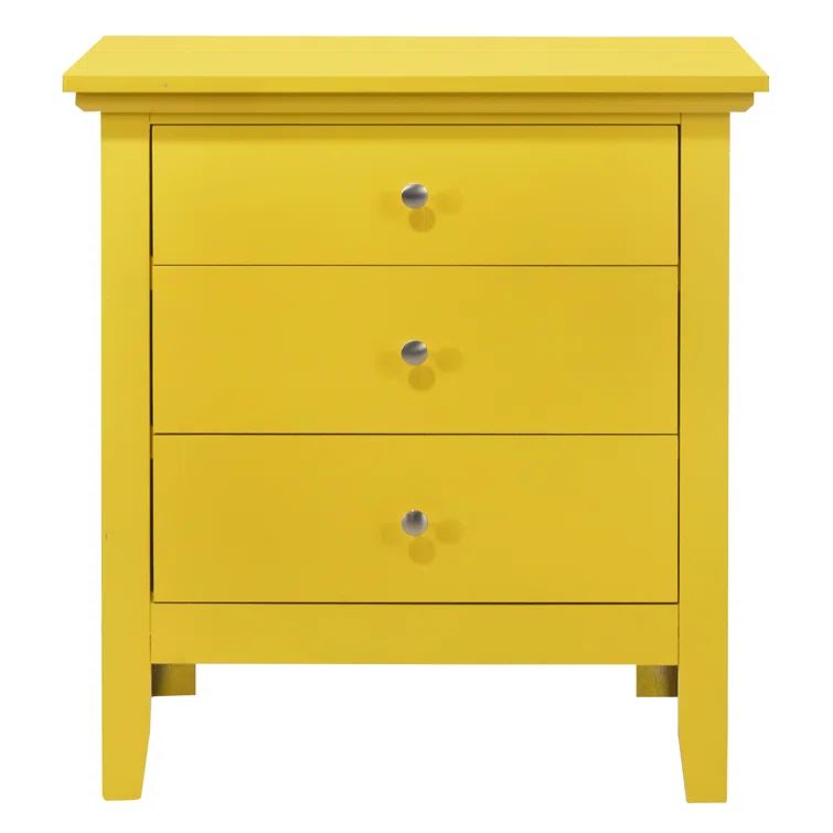 Hammond Chic Yellow 3-Drawer Nightstand with Nickel Accents