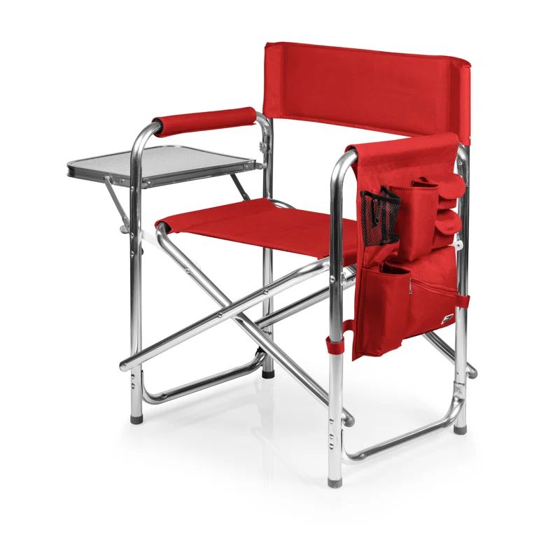 Red Aluminum Portable Camping Chair with Side Table