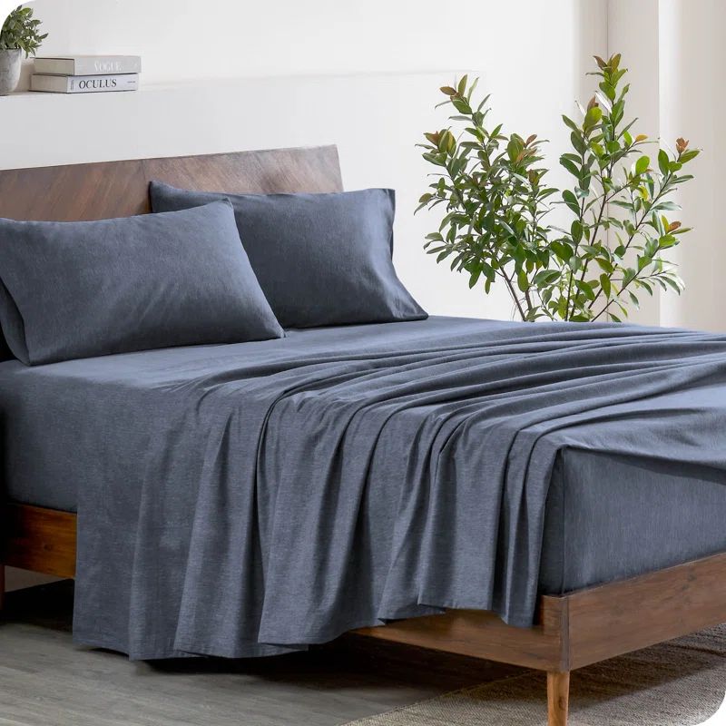 Heather Indigo King Cotton Flannel Sheet Set