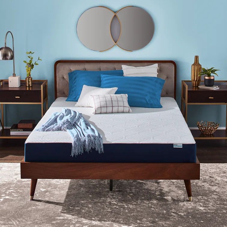 Queen Blue and White 10" Gel Memory Foam Innerspring Mattress