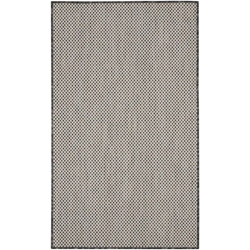 Ivory Charcoal Geometric Synthetic 3' x 5' Flat Woven Rug