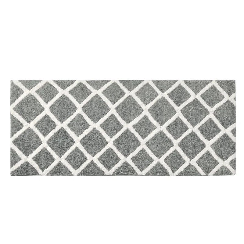 Gray and White Reversible High Pile Tufted Bath Rug