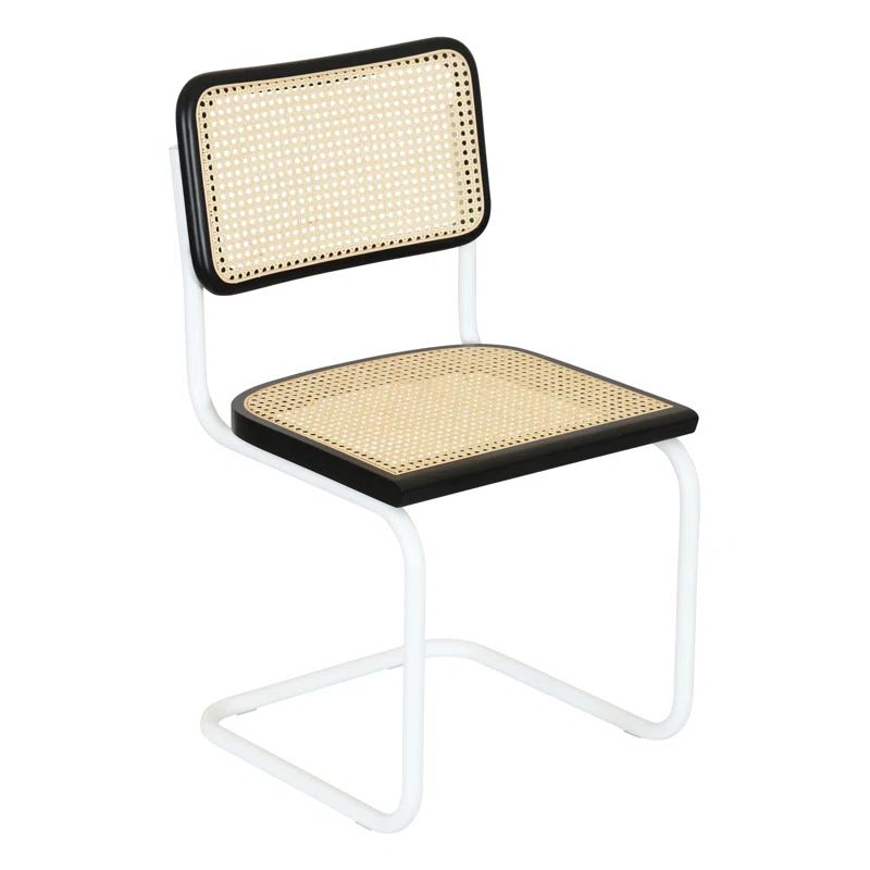 Black Steel and Natural Cane Dining Side Chair