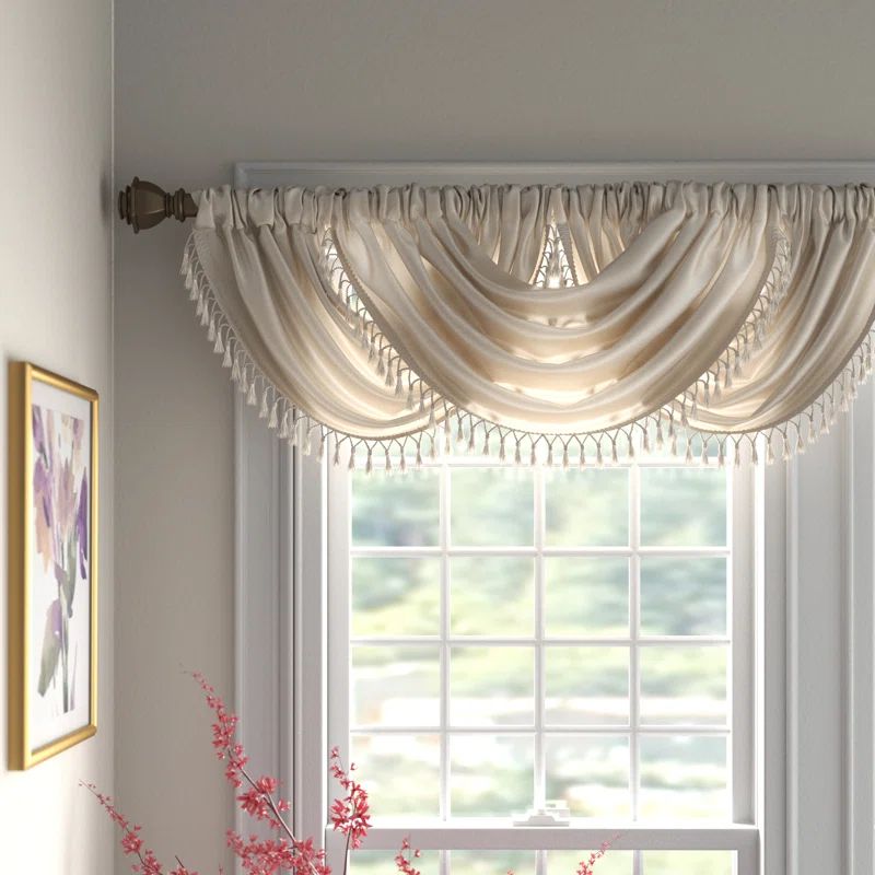 Champagne Faux Silk Waterfall Window Valance with Tassel Trim