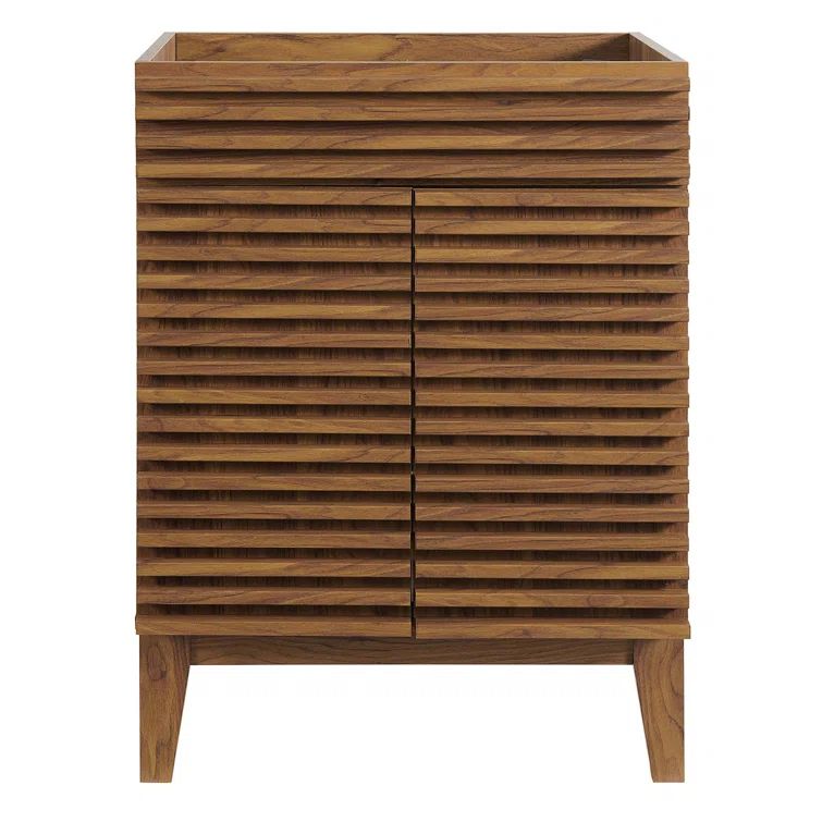 Mid-Century Modern Render 24" Walnut Grain Bathroom Vanity Cabinet
