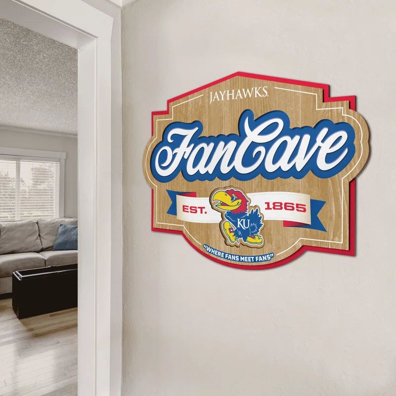 Kansas Jayhawks Wooden Sports Fan Cave Wall Sign