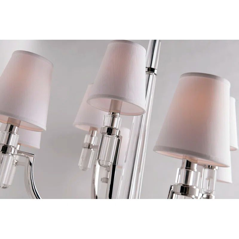 Polished Nickel and Crystal 5-Light Chandelier with Faux Silk Shades