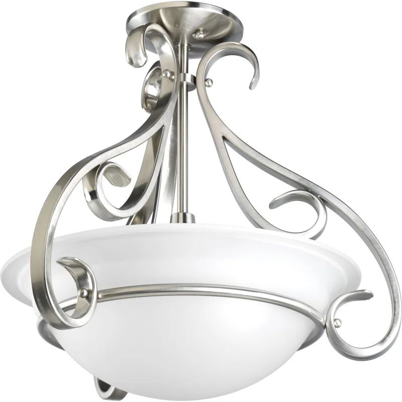 Brushed Nickel 3-Light Pendant with Etched Glass Bowl