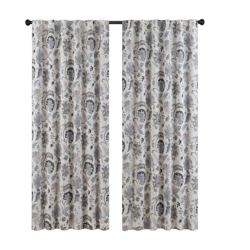Gray Jacobean Floral Blackout Ground Length Curtain Panel