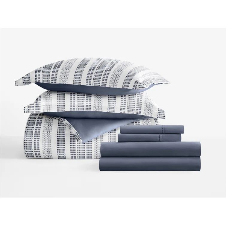 Twin Navy Striped Microfiber Down Alternative Bedding Set