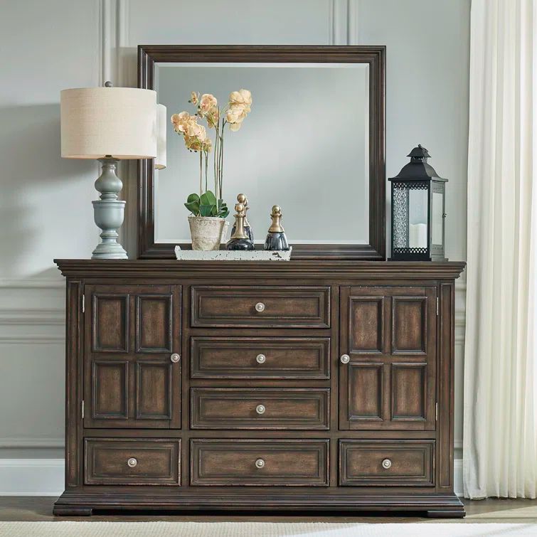 Brownstone Queen Panel Bed with Dresser and Mirror