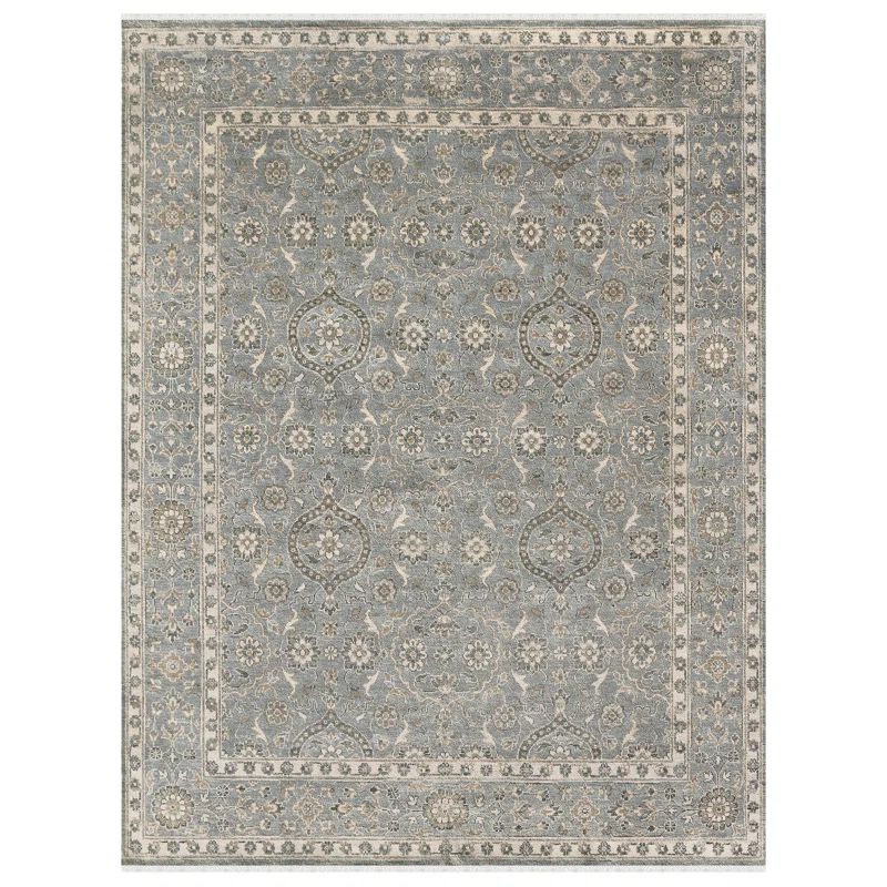 Traditional Blue and Tan Hand-Knotted Wool Area Rug 8' x 10'
