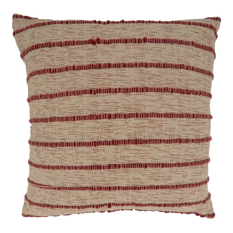 Red and Beige Striped Cotton 22" Pillow Cover