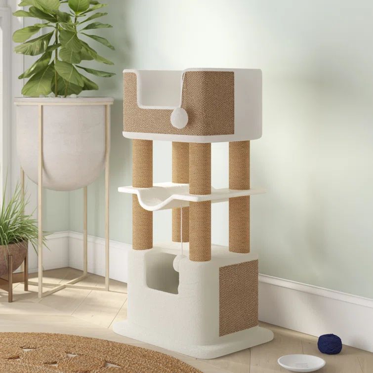 Lucano XXL White and Brown Sisal Cat Tree with Plush Condo