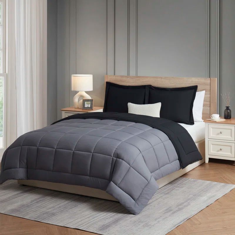 Twin Black and Gray Reversible Microfiber Duvet