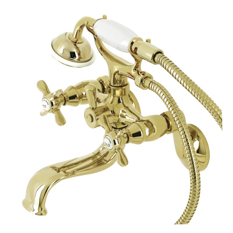 Polished Brass Wall Mount Clawfoot Tub Faucet with Hand Shower