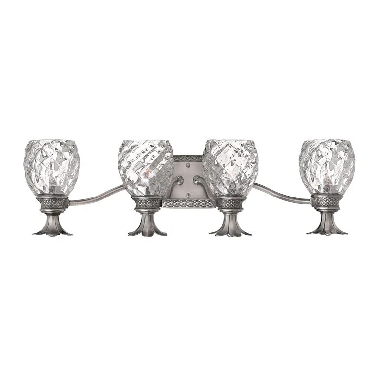 Polished Antique Nickel 4-Light Outdoor Vanity with Clear Optic Glass